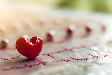 Red Heart Symbol on Medical Graph Representing Cardiac Health and Wellness