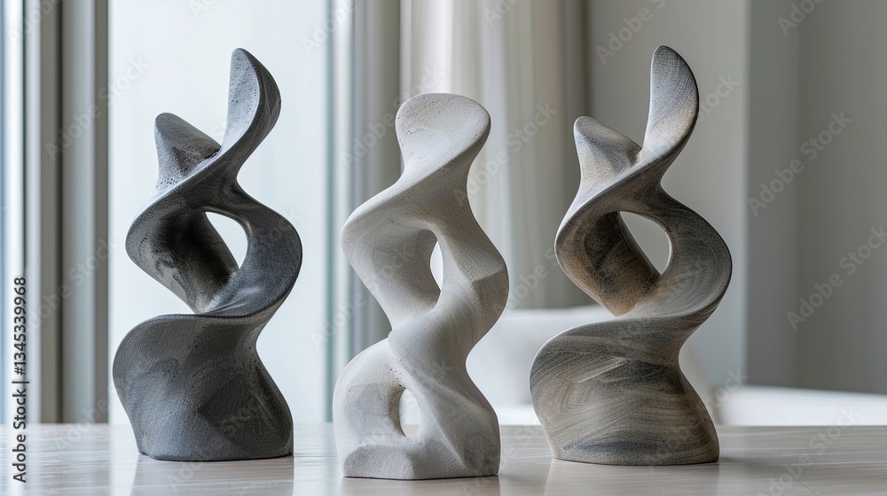 Poster abstract sculptures in contemporary space showcasing elegance and creativity through unique twisting