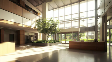 Obraz premium Modern Lobby Interior With Sunlight And Plants