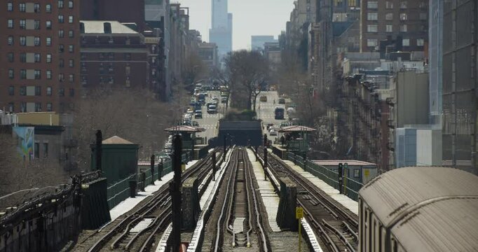 New York City's No. 1 Train Traveling Downtown from Harlem on Elevated Track