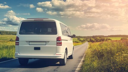 Fototapeta premium White Van on a Country Road, Summer Adventure