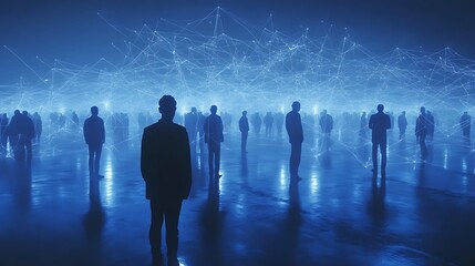 Image of a group of people and the concept of communication network. social media. human resources. AI Generated