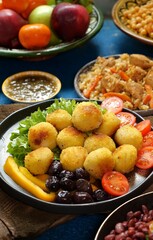 Falafel balls, Ramadan Iftar, traditional Middle Eastern food. Halal Ramadan Food 
