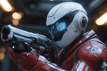 Fototapeta premium Futuristic Soldier in Red Armor