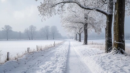 Fototapeta premium A cozy winter Christmas background featuring a festive atmosphere with snow-covered trees, twinkling lights, and a warm, inviting glow. The scene captures the essence of holiday cheer, perfect for the