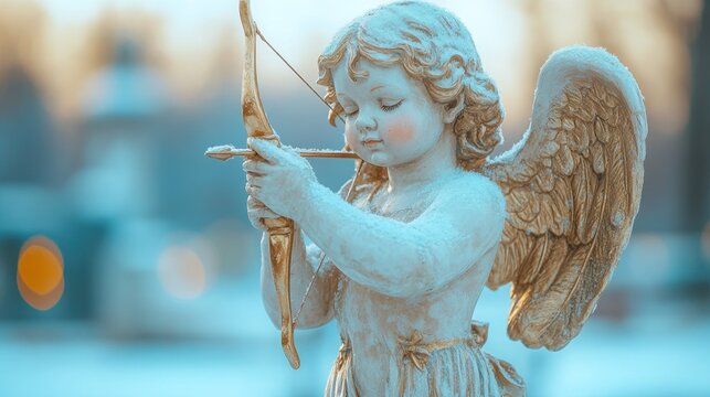置物 NAO 1436 Cupid holding a bow and arrow Vintage Cupid with Bow and Arrow on Distressed Blue