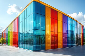 Fototapeta premium Colorful modern building facade, city, sunny day