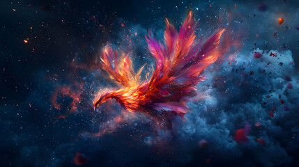 Fiery Phoenix Soaring Through Cosmic Clouds