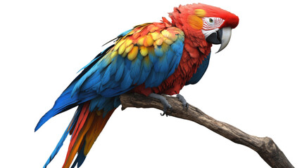 Fototapeta premium Scarlet macaw perching on branch with transparent background