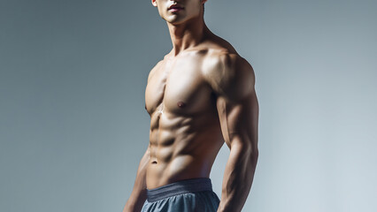 細マッチョな筋肉で鍛えられたアジア人男性の上半身