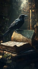 Raven on a spellbook