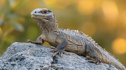 Fototapeta premium Prehistoric looking Tuatara basking on a volcanic rock in New Zealand its ancient lineage dating back to the dinosaurs