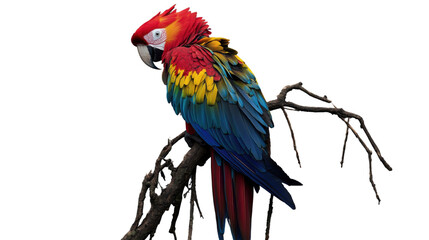 Obraz premium Scarlet macaw perching on branch with transparent background