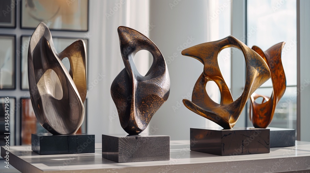 Aufkleber abstract sculptures displayed elegantly on a modern pedestal highlight creative artistry and refined