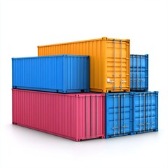 Fototapeta premium Colorful Shipping Containers Stacked Together in Various Bright Shades on a Plain Background