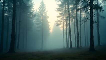Naklejka premium Misty Forest Background: 
