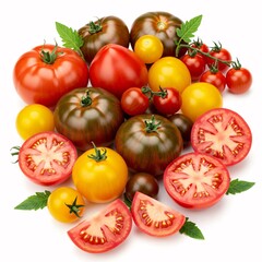 Fototapeta premium Heirloom Tomatoes with Rustic Charm on White background