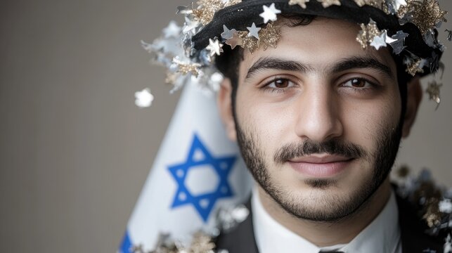 Honor of independence: Yom Haatzmaut, jewish tradition, israel emblem, national celebration, vibrant festivity, proud citizens, collective joy, patriotic unity, symbolic representation.