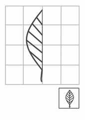 Symmetry drawing for kids, draw the other half side leaf activity for kindergarten, complete picture worksheet, Symmetry worksheet spring