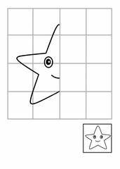 Symmetry drawing for kids, draw the other half side star activity for kindergarten, complete picture worksheet, Symmetry worksheet star