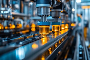 Automated manufacturing machinery is processing some metal product parts
