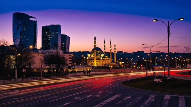 Akhmad Kadyrov Mosque at Twilight &ndash; The Heart of Chechnya Illuminated