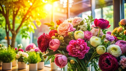 Obraz premium Floral Arrangement with Peonies and Sunlight