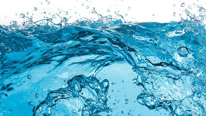 Refreshing Water Splashing in Clear Blue Water. Close-up of a dynamic water splash, showcasing the vibrant blue color and texture of water.