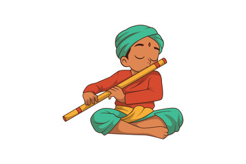 Indian Kids Characters Playing Flute