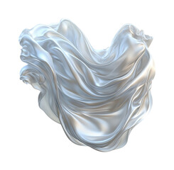 Elegant Flying White Silk Fabric, Flowing Satin Cloth with Gentle Waves and Soft Folds, Dynamic Floating Textile Isolated on Transparent and White Background