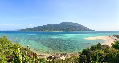 Best view of the sea beach and mountains in Lipe island Thailand.