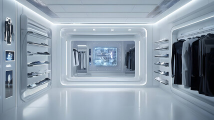 Fototapeta premium Futuristic White Clothing Store Interior Design