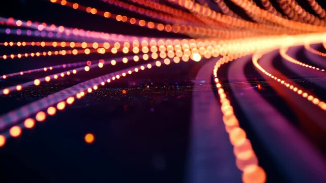 A mesmerizing pattern of moving lights sweeping across a crowd, synced perfectly with the beats of a DJ's set