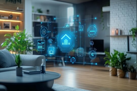 A digital projection depicting smart home automation technology integration