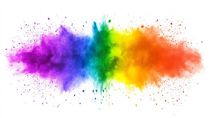 Fototapeta premium vibrant explosion of colorful powder splashes across white background, creating dynamic and energetic visual effect. spectrum of colors includes purple, blue, green, yellow, orange, and red