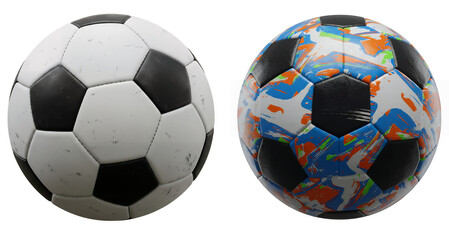 Two Soccer Balls: Classic and Abstract Designs isolated on white or transparent png background