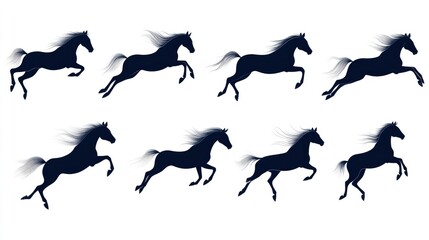 Naklejka premium Silhouettes of Horses in Motion, White Background