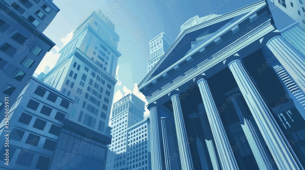 Aufkleber skyward view of modern financial district highlighting prominent bank architecture generative ai