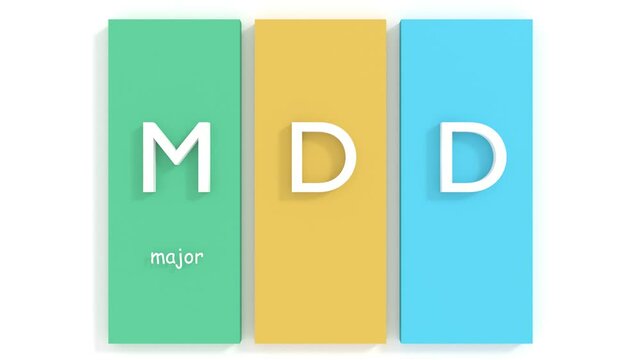 Depression or Major Depressive Disorder. MDD abbreviation. Mental health care, brain disorder and psychology concept. Acronym text background. 3D render