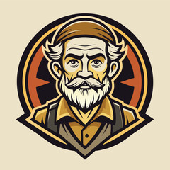 Obraz premium Vintage Logo Depicting a Bearded Elderly Man in Bold Lines and Geometric Shapes
