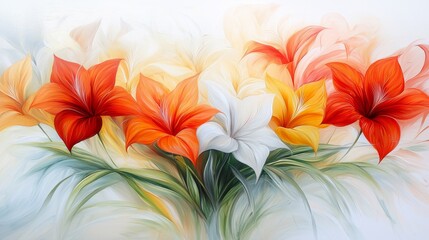 Obraz premium Exquisite floral painting on white background, a vibrant celebration of nature's beauty