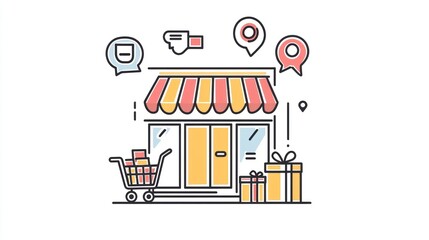 Simple shop illustration, online retail, store front, marketing concept, graphic design, vector