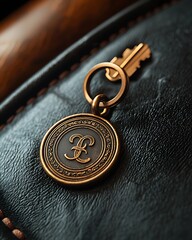 Naklejka premium Luxurious vintage key fob on leather high resolution picture