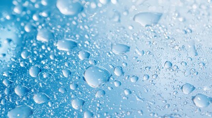 Mesmerizing macro photography, water droplets on a vibrant blue surface closeup