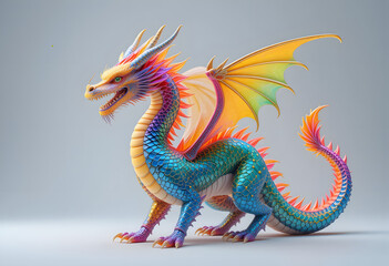 Fototapeta premium Photograph of a mythical rainbow dragon generated in a 3d style