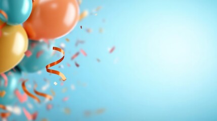 Colorful balloons, ribbons, and confetti celebration