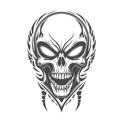Intricate Alien Tribal Skull Tattoo Design
