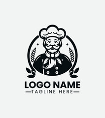 smiling chef portrait with toque and apron. Culinary logo