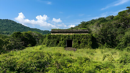 Overgrown Abandoned Stone House In The Mountains