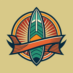 Retro Surfing Board Logo Template with Vector Graphics